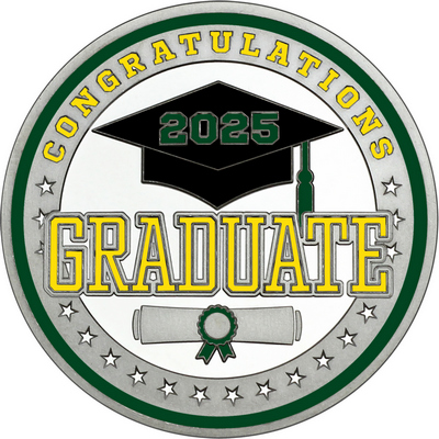 Yellow "Congratulations Graduate" with Dark Green 2025, Rim, Tassel & Ribbon